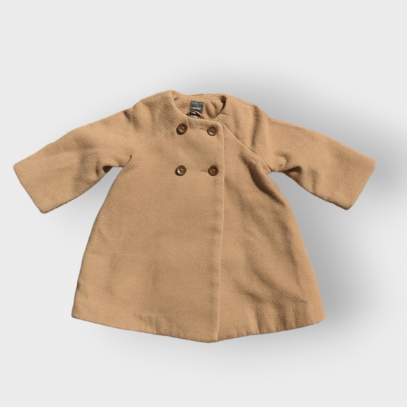 6-12 Months Baby Gap Tan Peacoat with Polka Dot Lining and Bow on Back - Picture 2 of 5